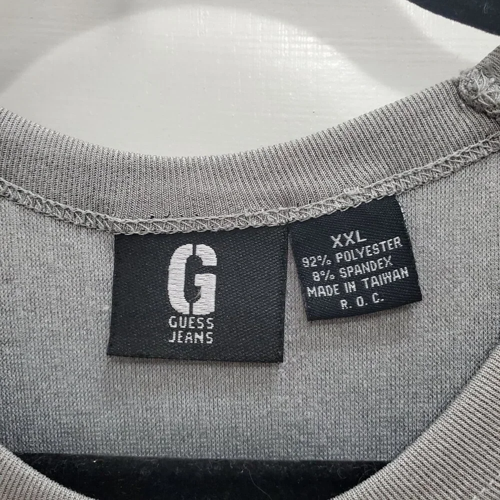Guess Jeans Men's Vintage 90s Gray Ribbed Knit Crew Neck Short Sleeve Tee Sz XXL - Picture 4 of 5